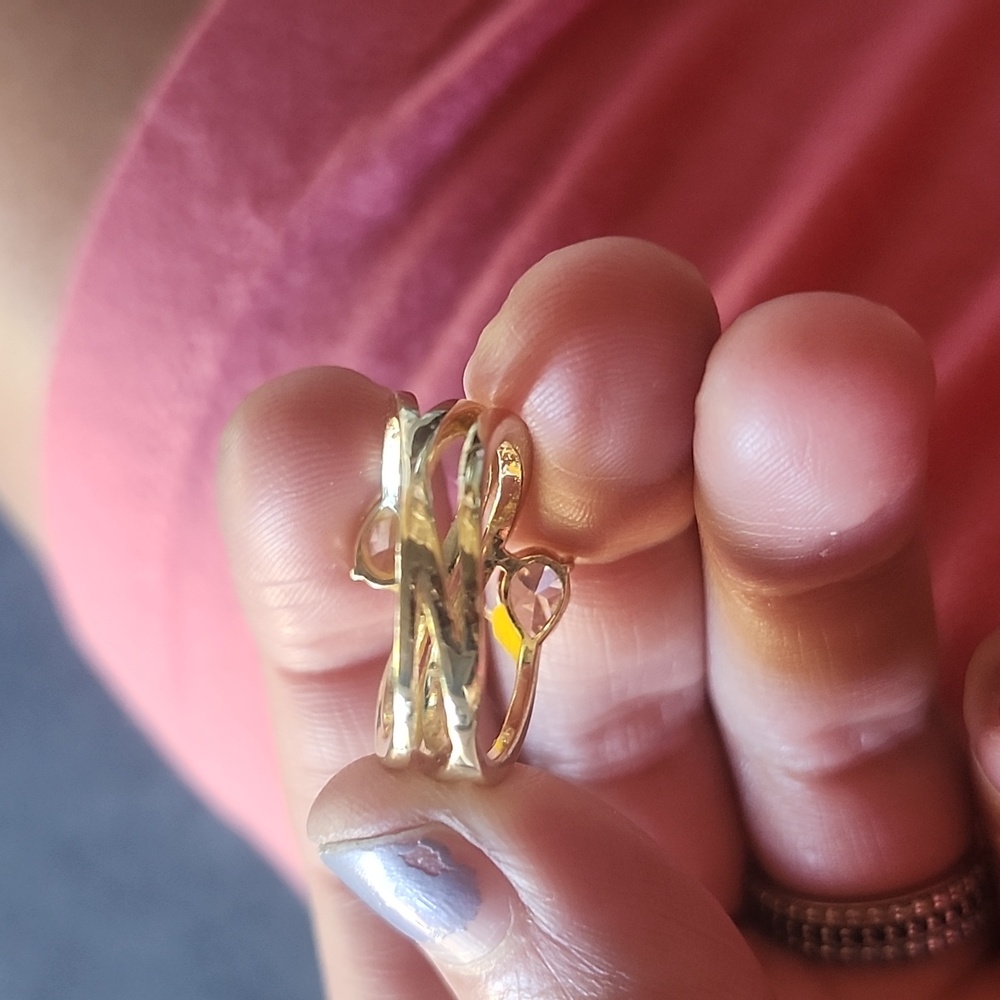 Charter Club Gold-Tone Ring with Clear Crystals and Pear Stones - Picture 2 of 3
